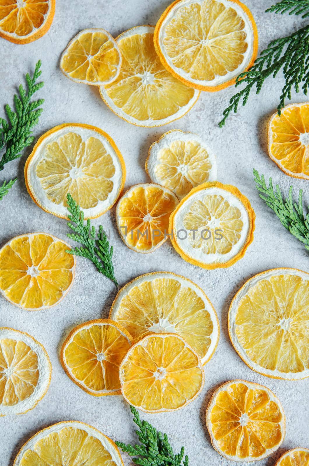 Natural Sliced and dried citrus fruit background. Food background.