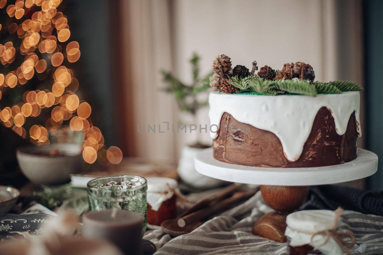 White modern kitchen decorated for Christmas and New Year. by StudioLucky