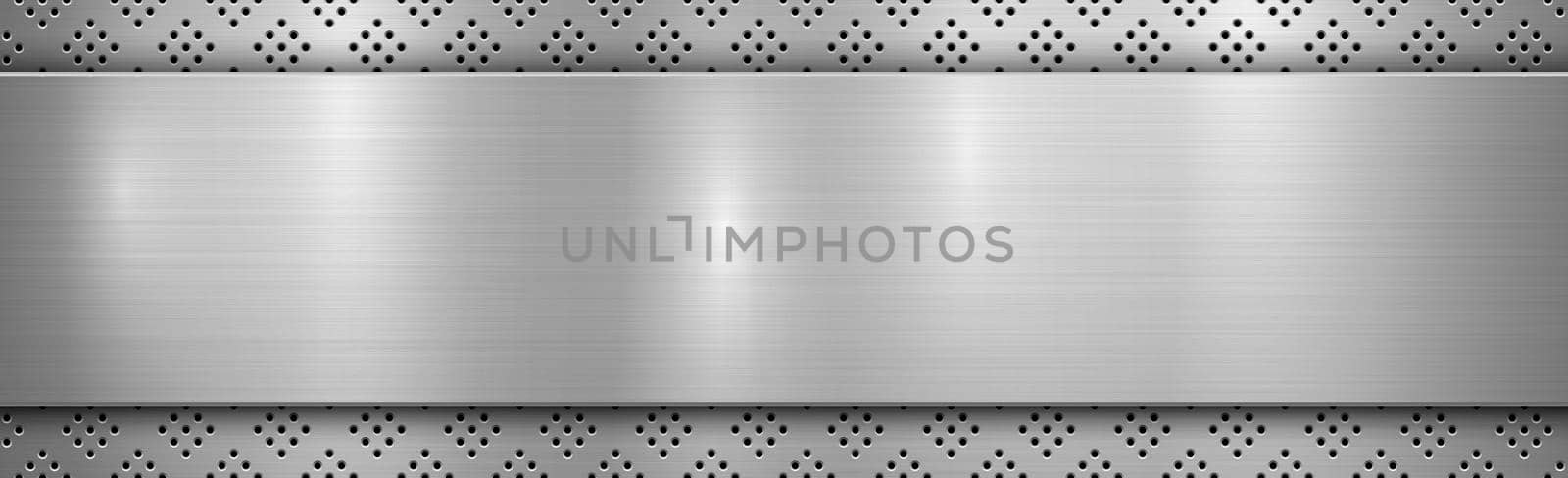 Texture panorama of silver metal with reflection - background