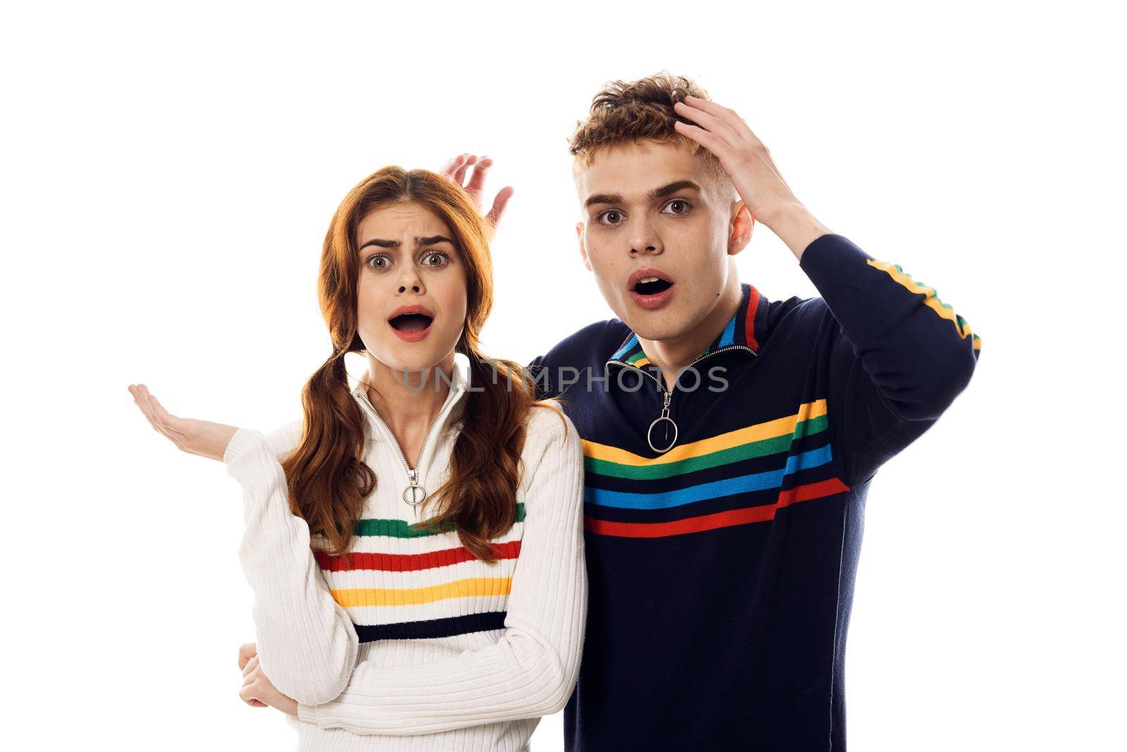 young couple lgbt Flag transgender lifestyle light background. High quality photo