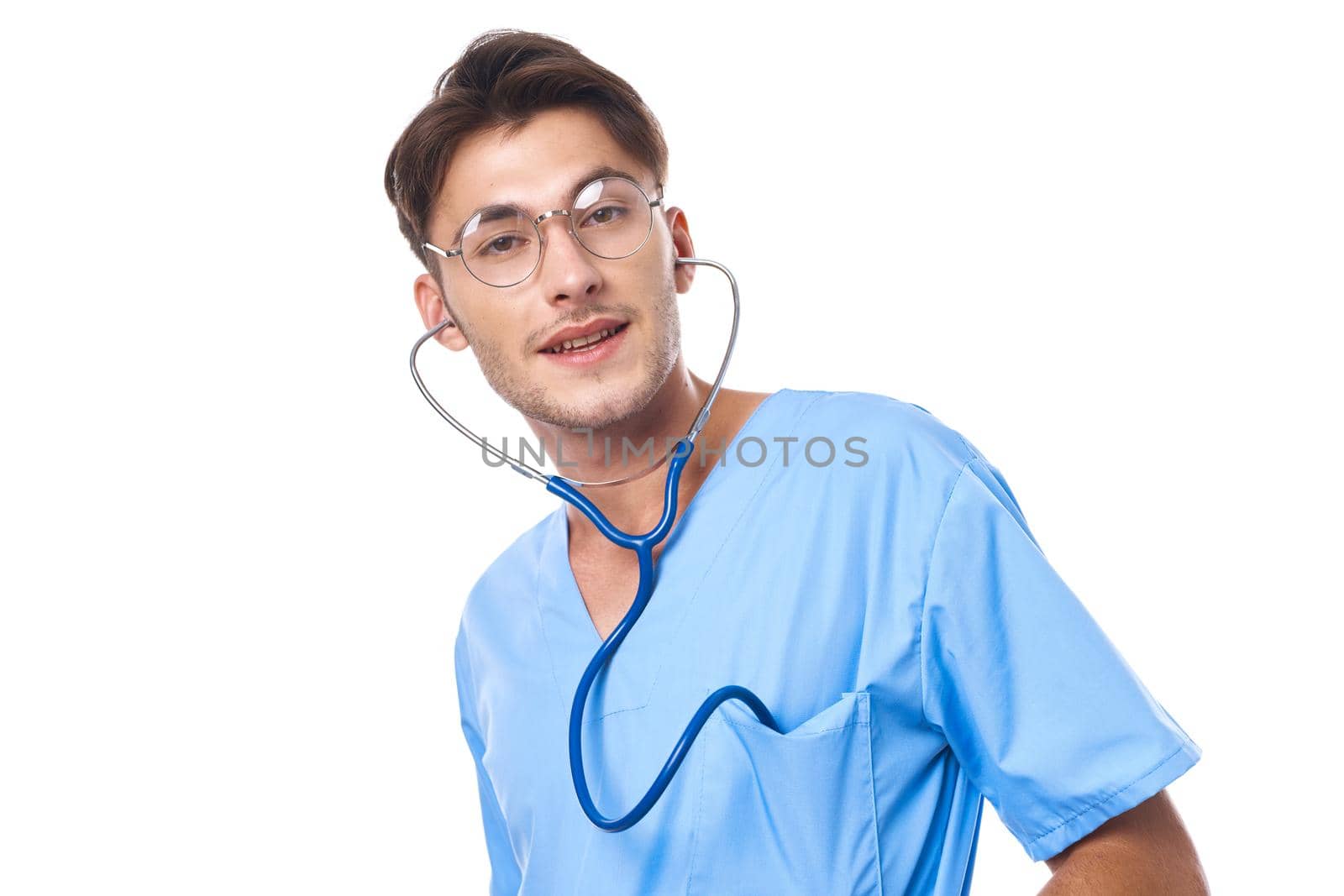 nurse health care treatment stethoscope examination light background. High quality photo
