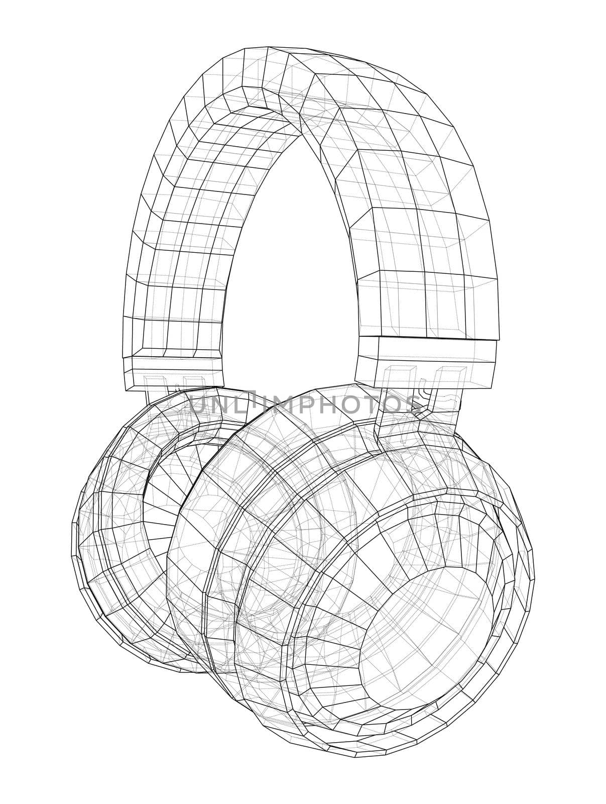 Headphones concept outline. 3d illustration. Wire-frame style