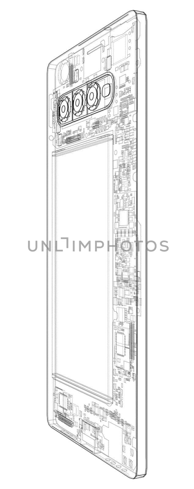 Smartphone concept outline. 3d illustration. Wire-frame style