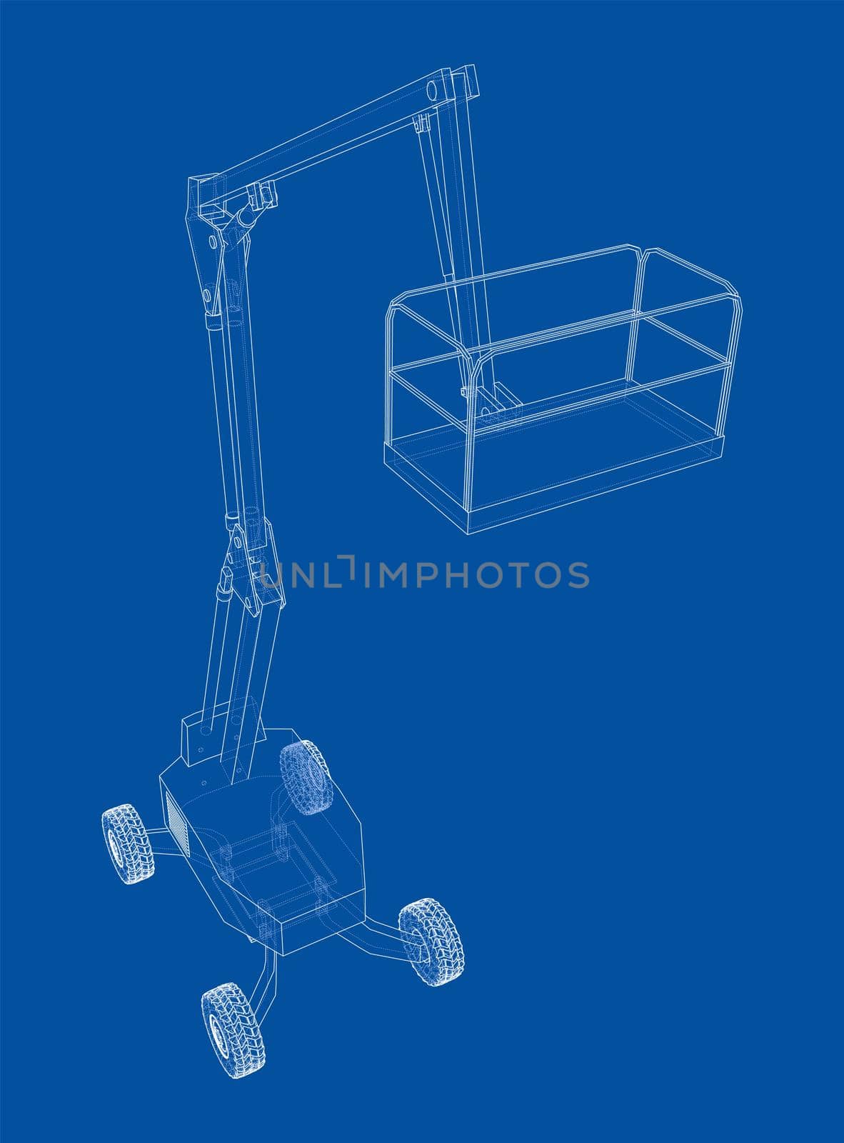 Aerial platform concept outline. 3d illustration. Wire-frame style