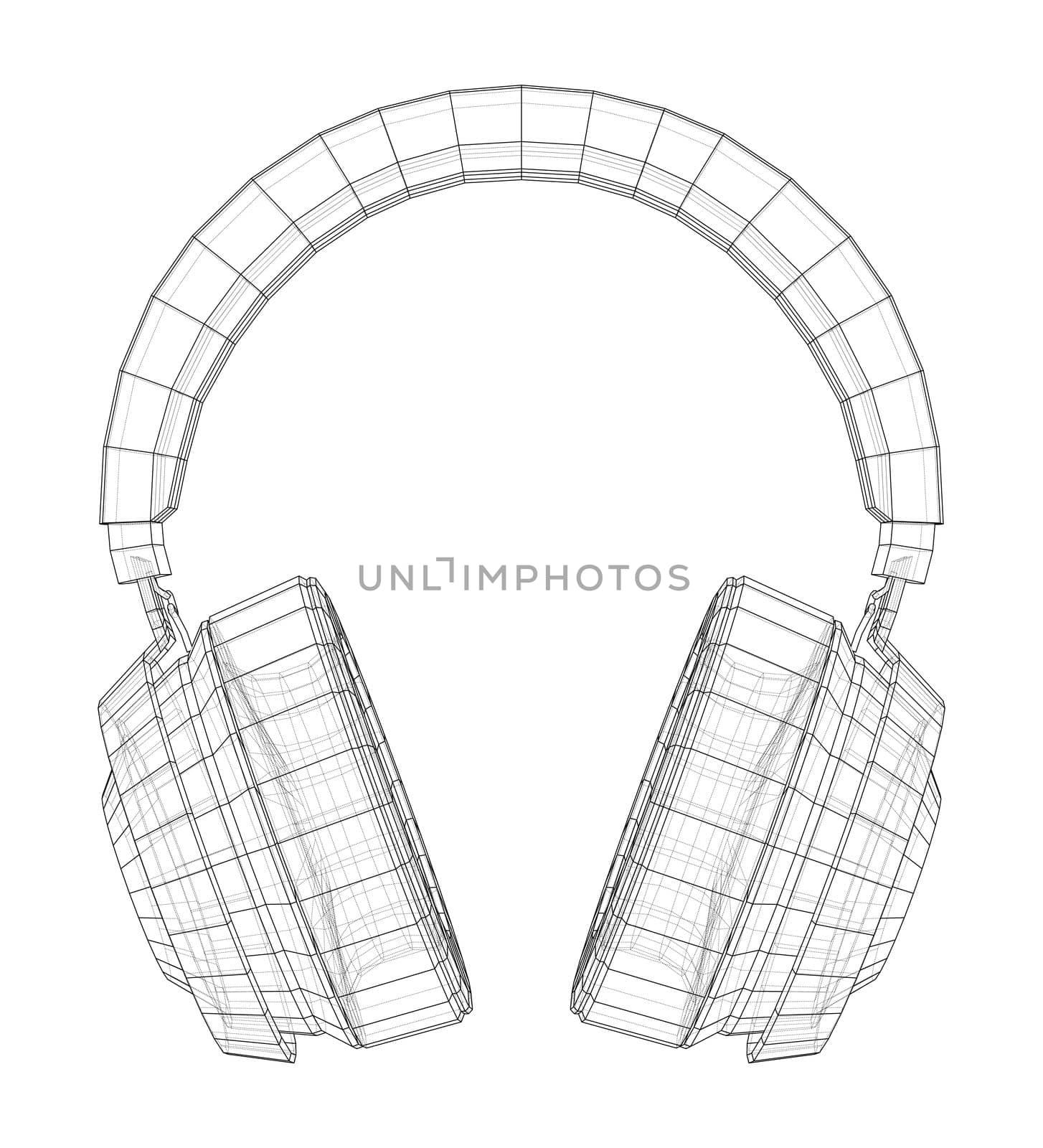 Headphones concept outline. 3d illustration. Wire-frame style