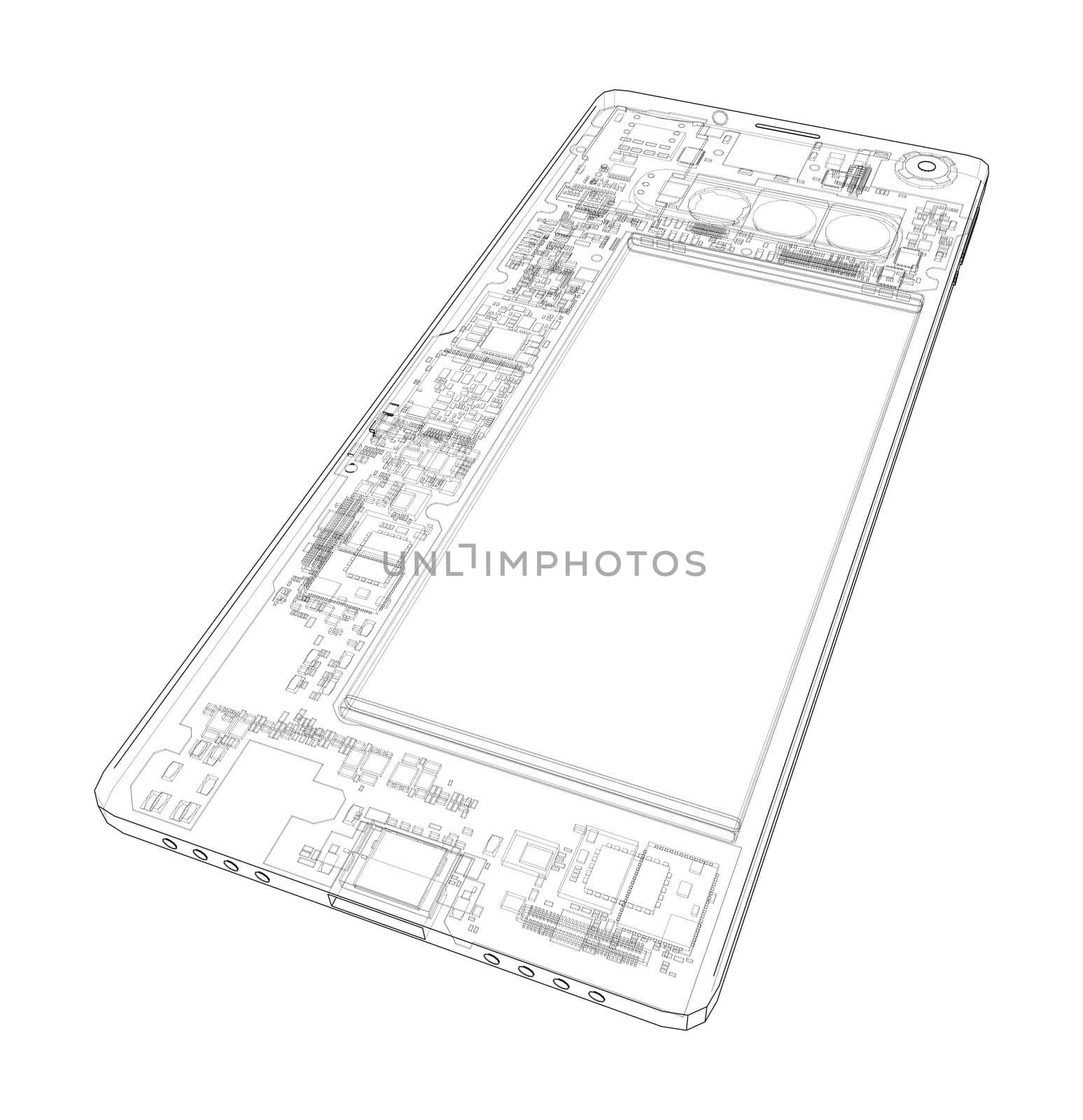 Smartphone concept outline. 3d illustration. Wire-frame style