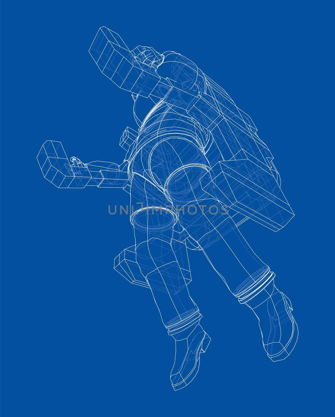 Astronaut concept. 3d illustration. Wire-frame or blueprint style