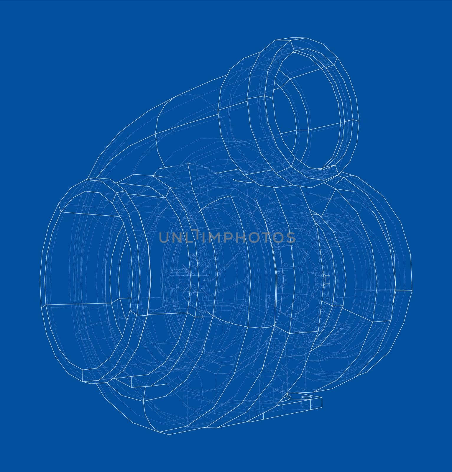 Automobile turbocharger concept outline. 3d illustration. Wire-frame style