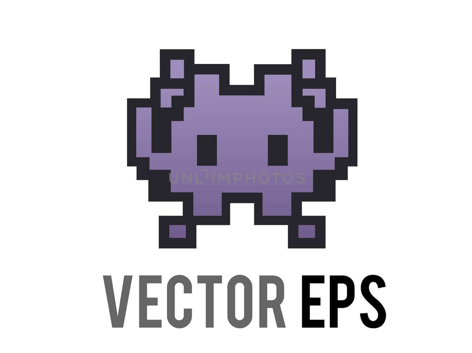 The isolated vector classic game gradient purple alien monster 8-bit graphic icon 