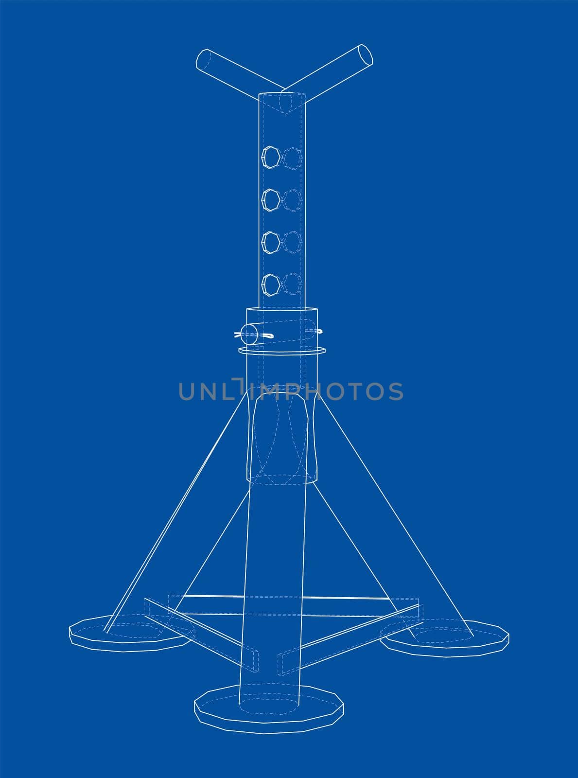 Axle stand isolated. 3d illustration. Wire-frame style