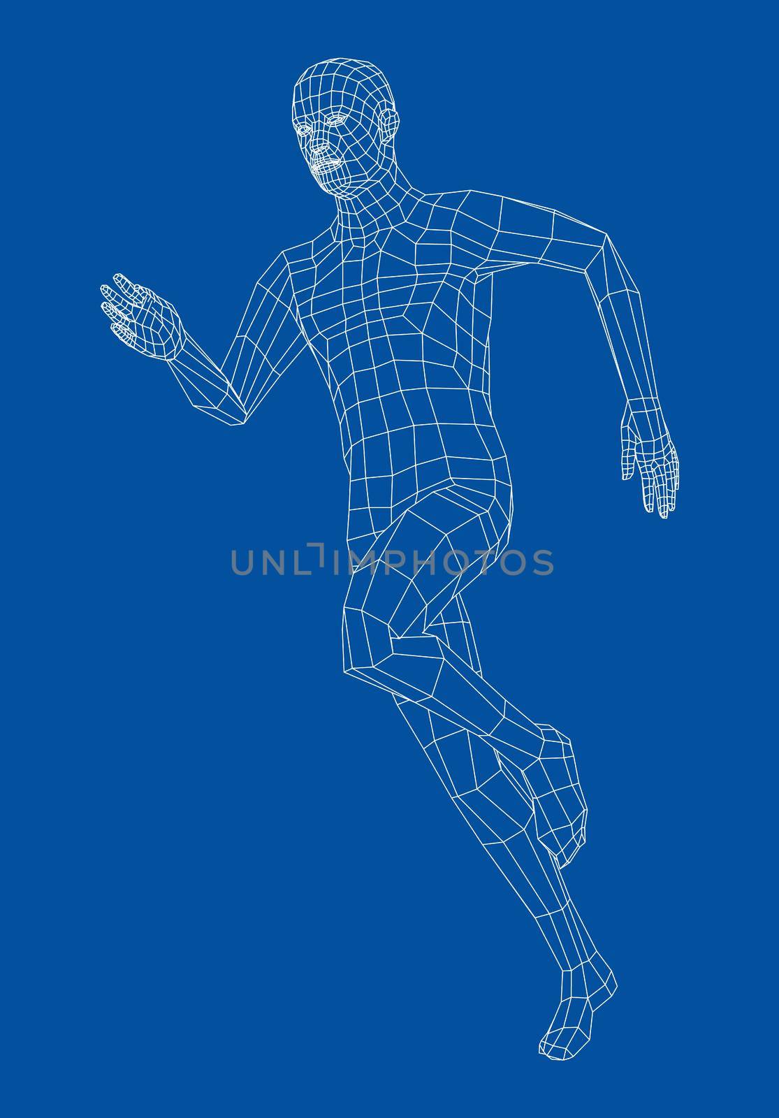 Wireframe running man. 3d illustration. Man in running pose