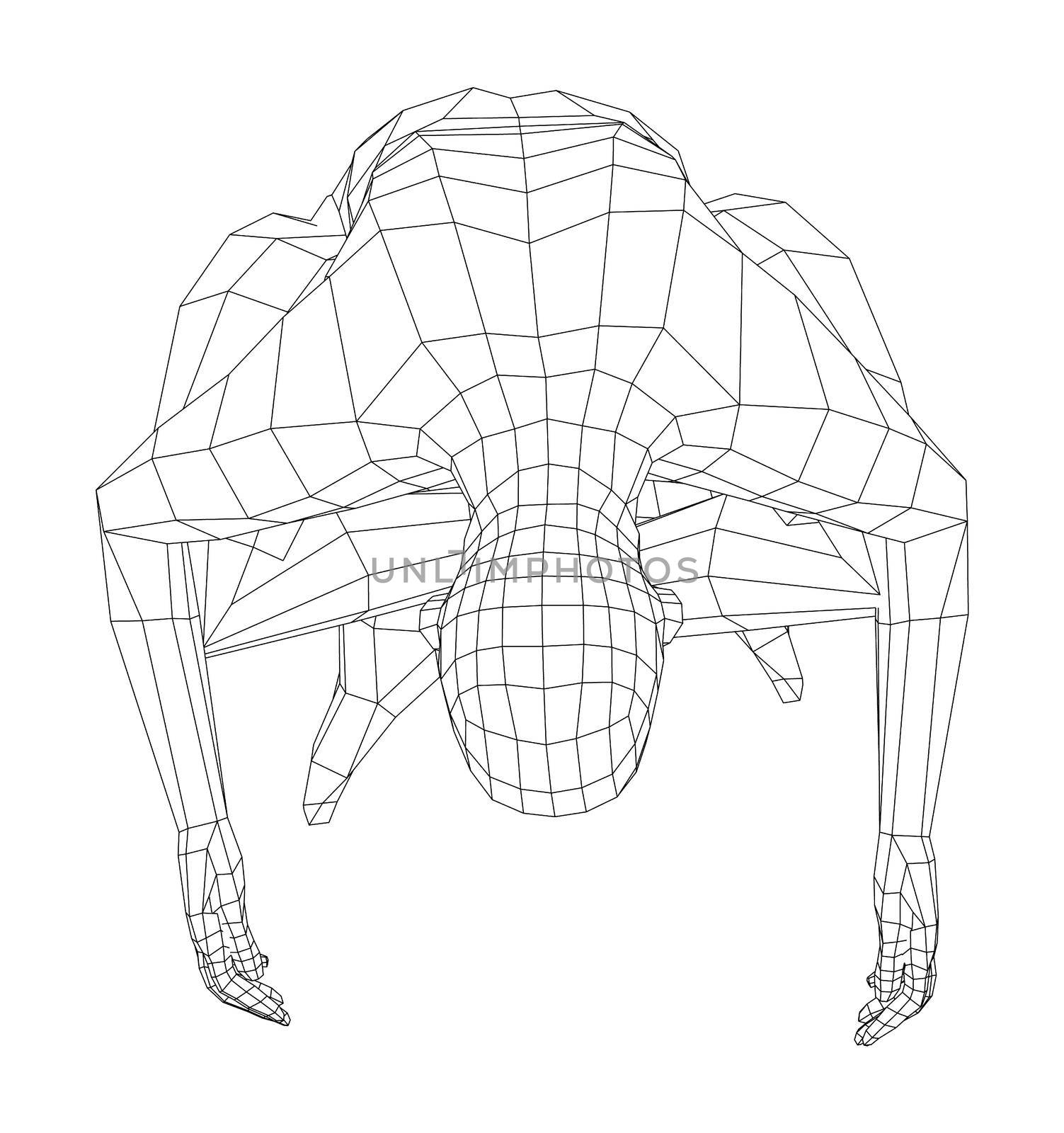 Wireframe 3d man relaxing in lotus position. 3d illustration. Man in lotus pose