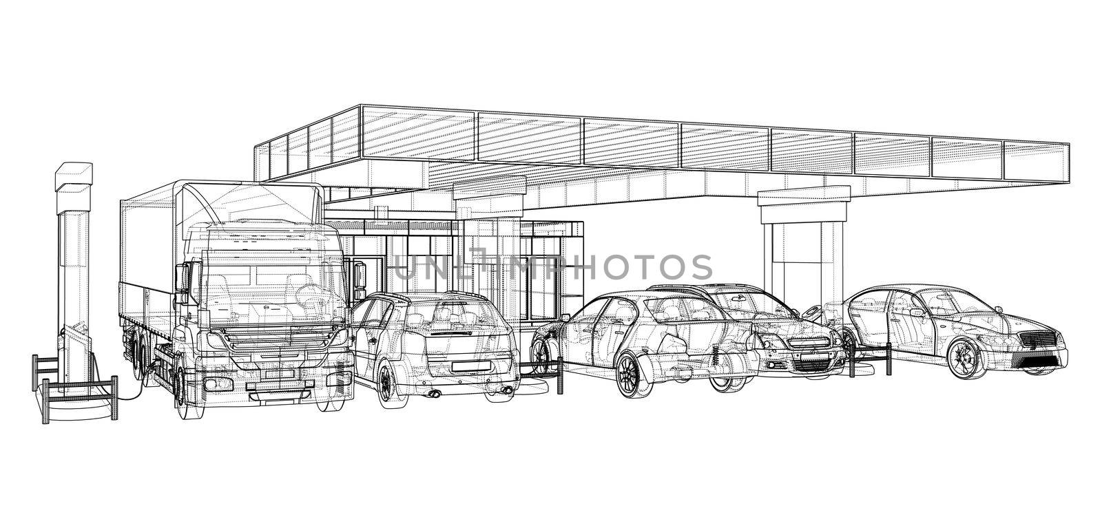 Electric Car Charging Station with Cars and Truck by cherezoff