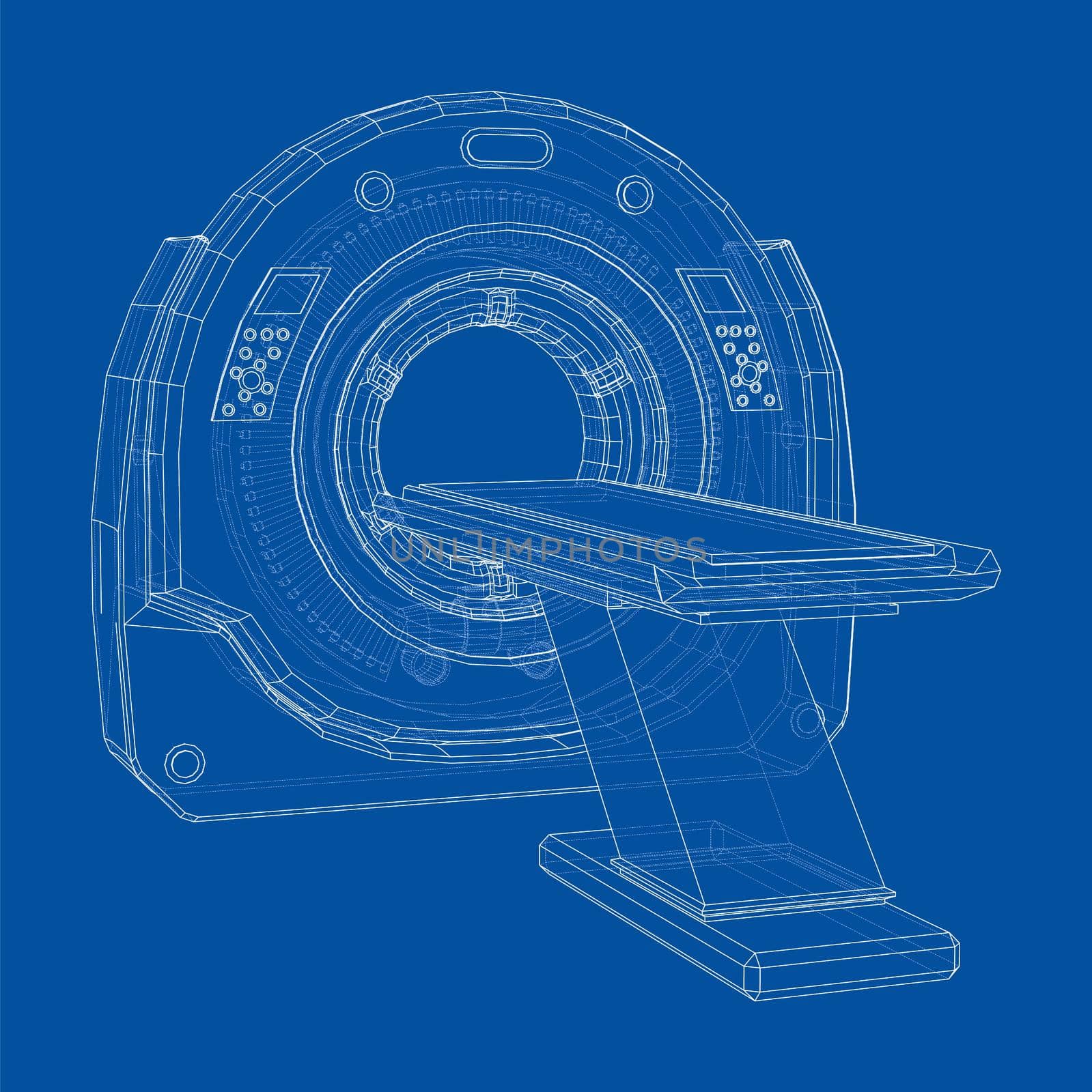 Magnetic resonance imaging or MRI. Wire-frame style. 3d illustration