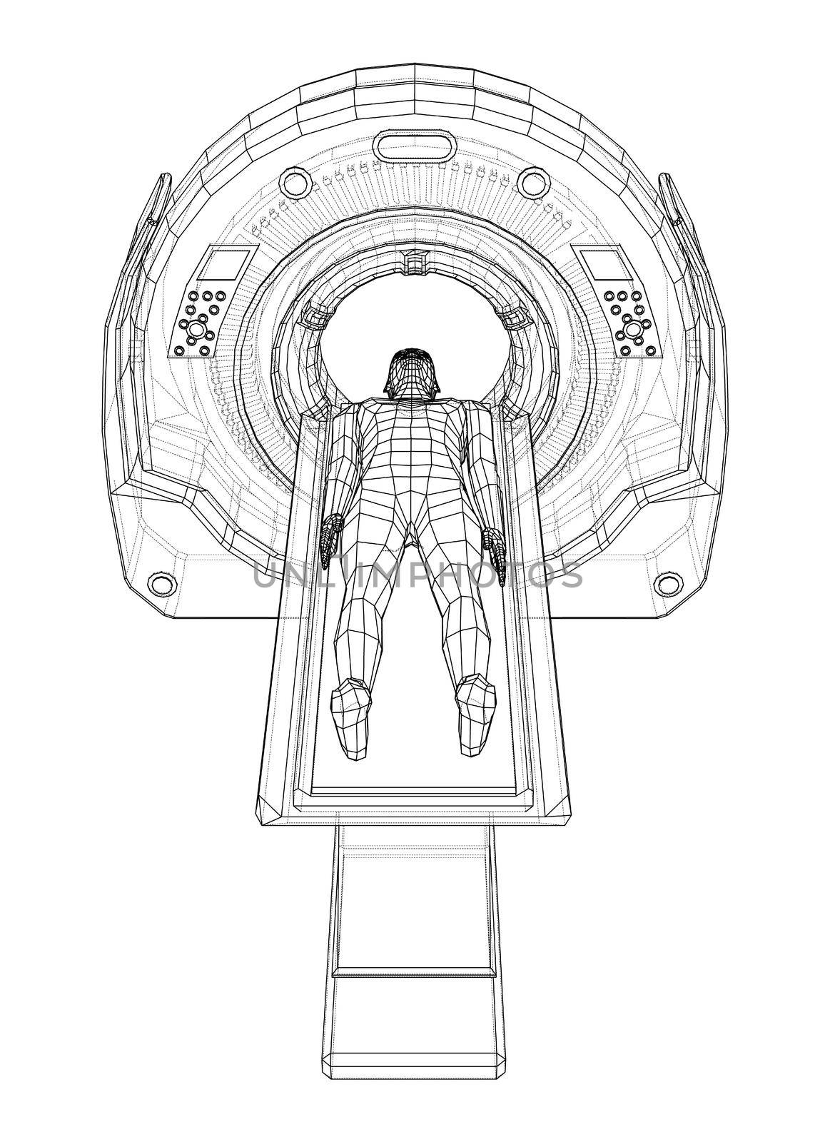 MRI, magnetic resonance imaging machine scanning patient inside. 3d illustration