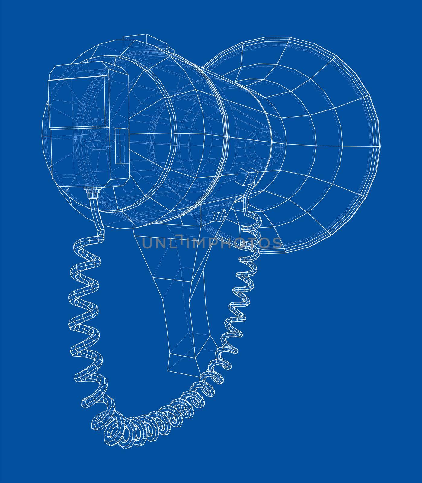 Megaphone concept outline. 3d illustration. Wire-frame style