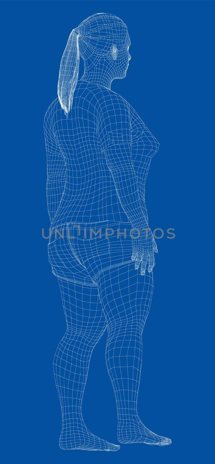 Fat woman, before weight loss in sportswear. 3d illustration. Back view