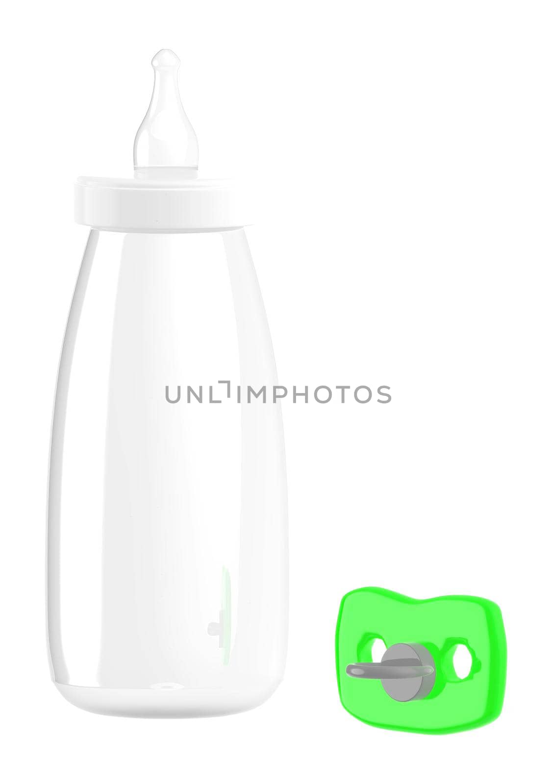 3d empty baby bottle and a pacifier by qualityrender