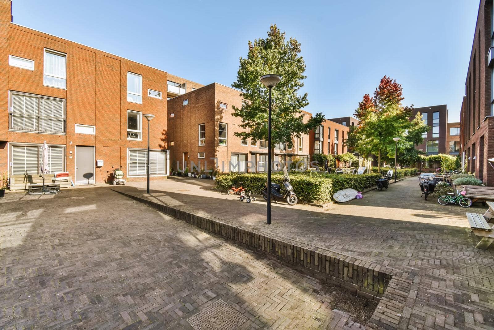 Precarious view of a multi-storey brick building