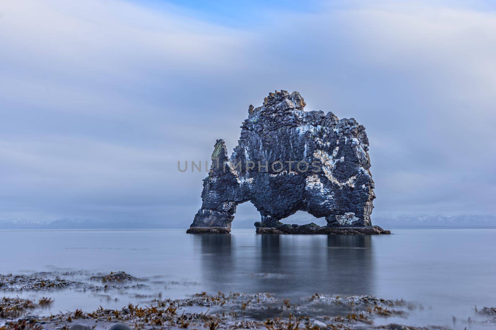 Hvitserkur iconic rock long exposure in iceland