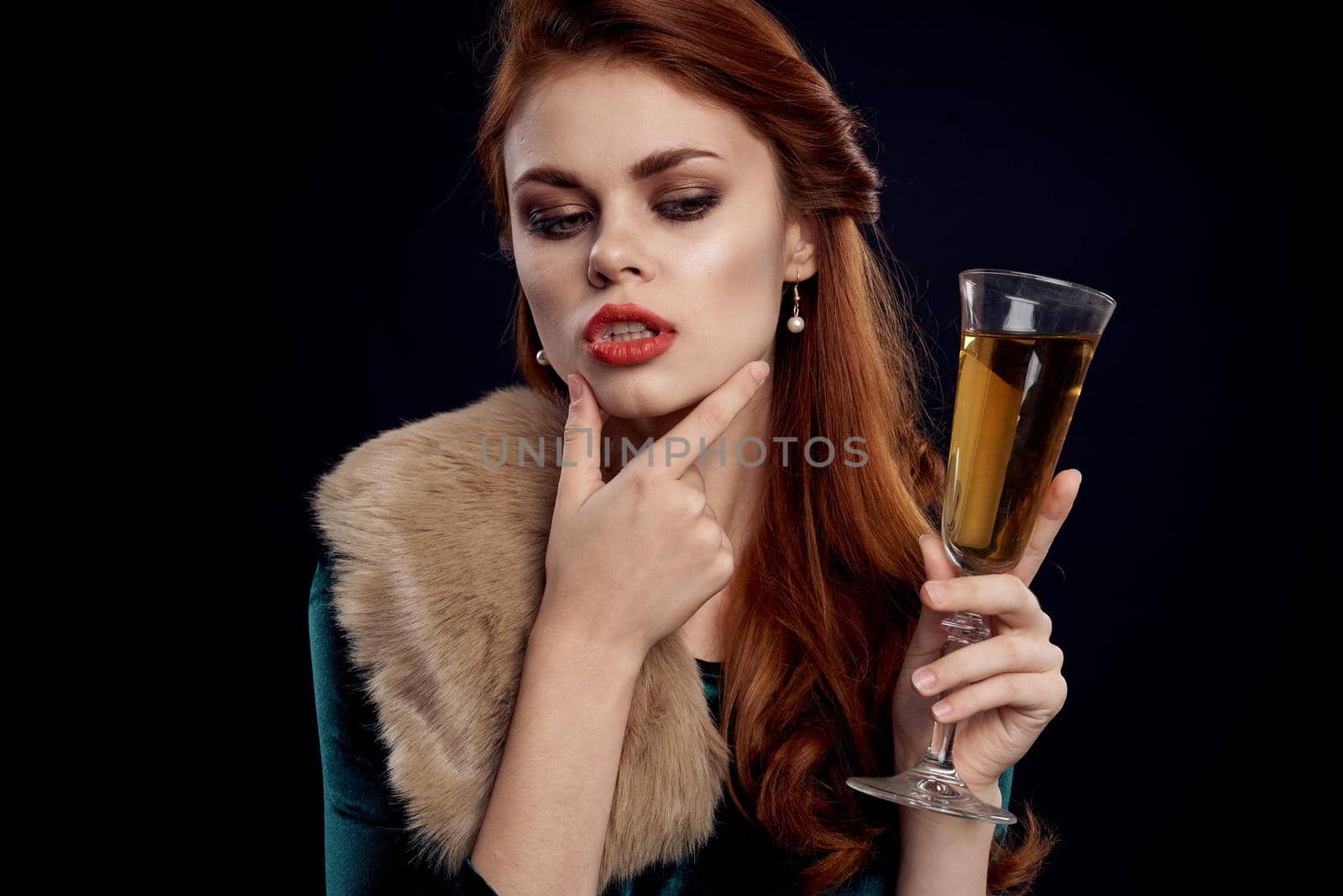 pretty woman champagne bright makeup holiday isolated background. High quality photo