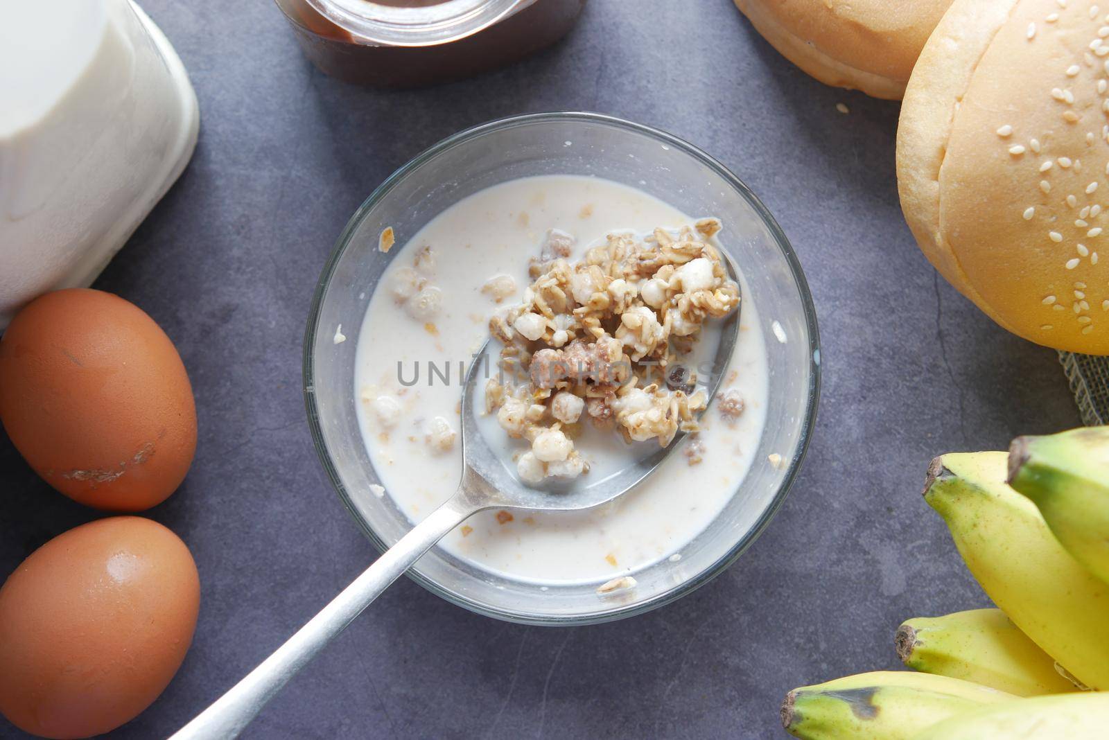 Home Made Musli in a bowl on black