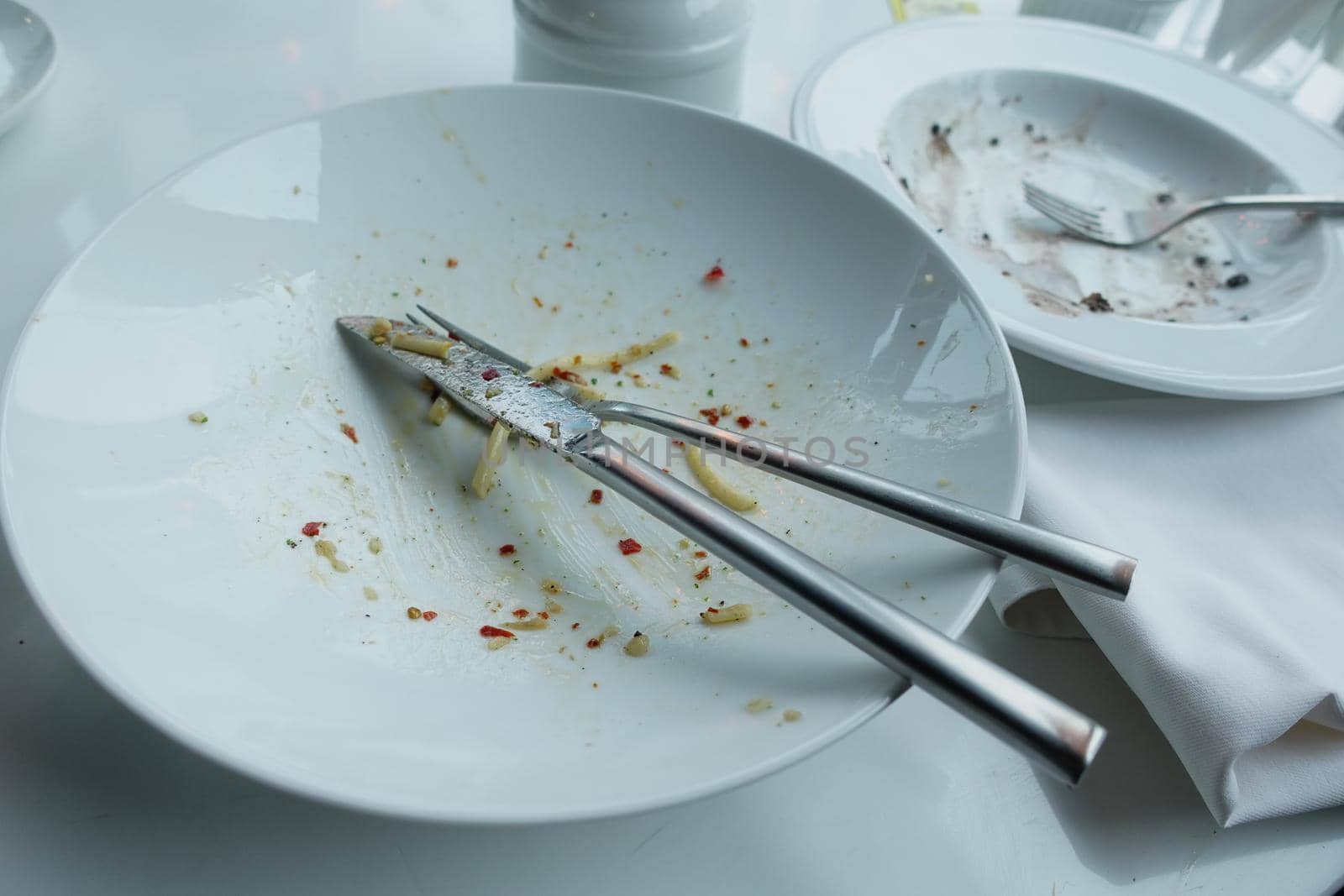 Empty plate after eating on table ,