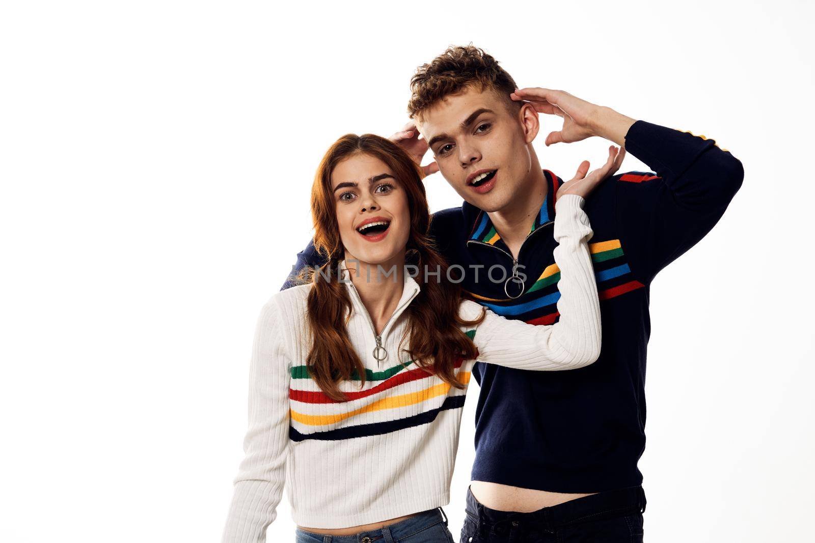 young couple lgbt Flag transgender lifestyle light background by Vichizh