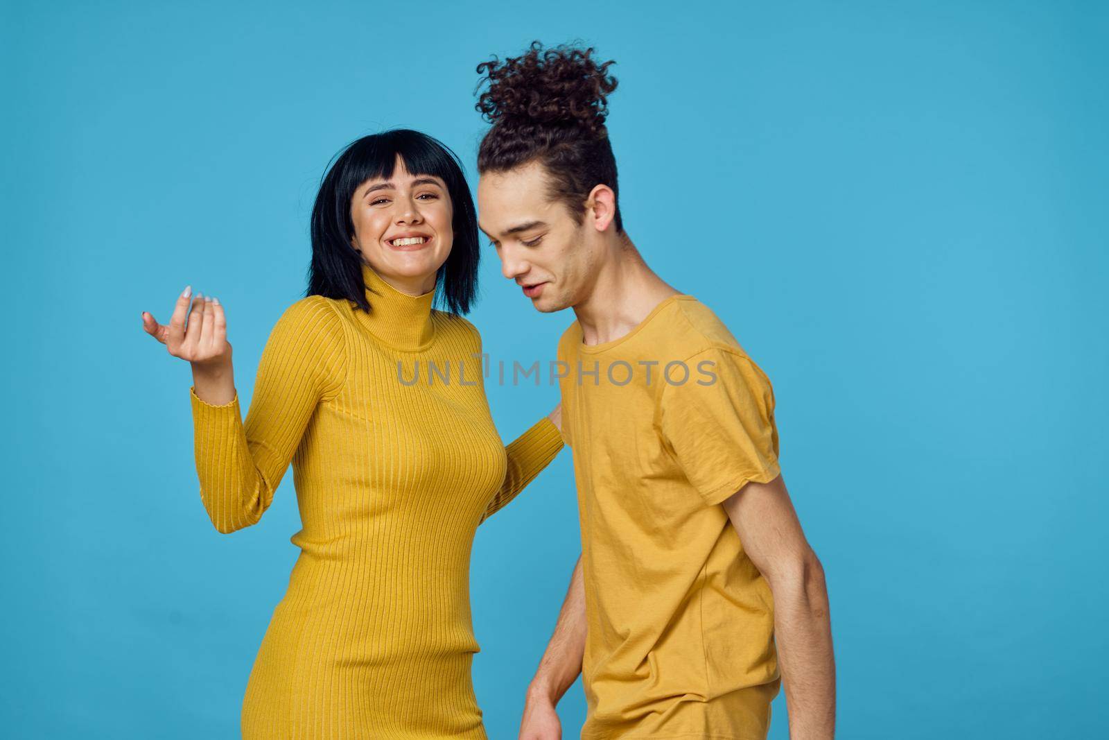 kinky guy and girl together friendship fun blue background by Vichizh