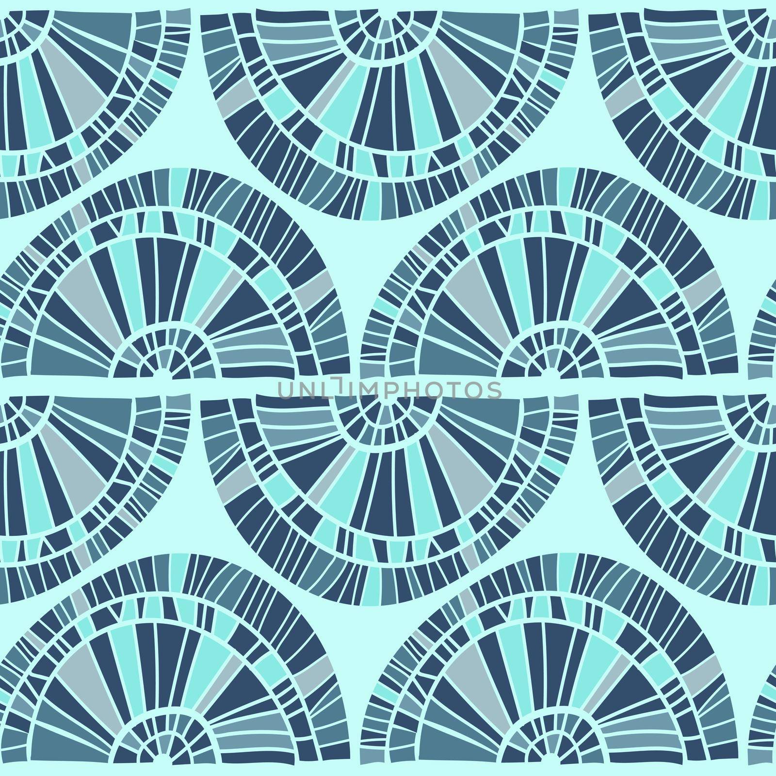 Aztecs seamless pattern on cold color. Endless pattern on blue. For fabric, packaging, design