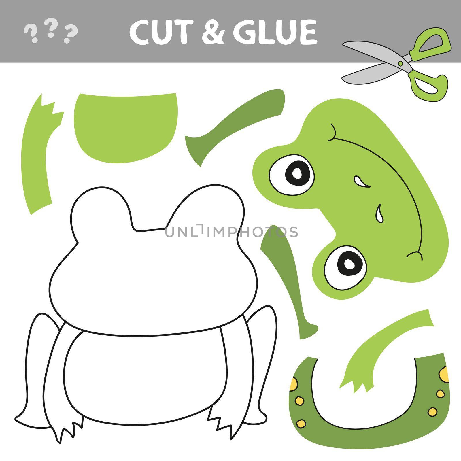 Cut and glue - Simple game for kids. Education paper game for children, Frog. Use scissors and glue to create the image.