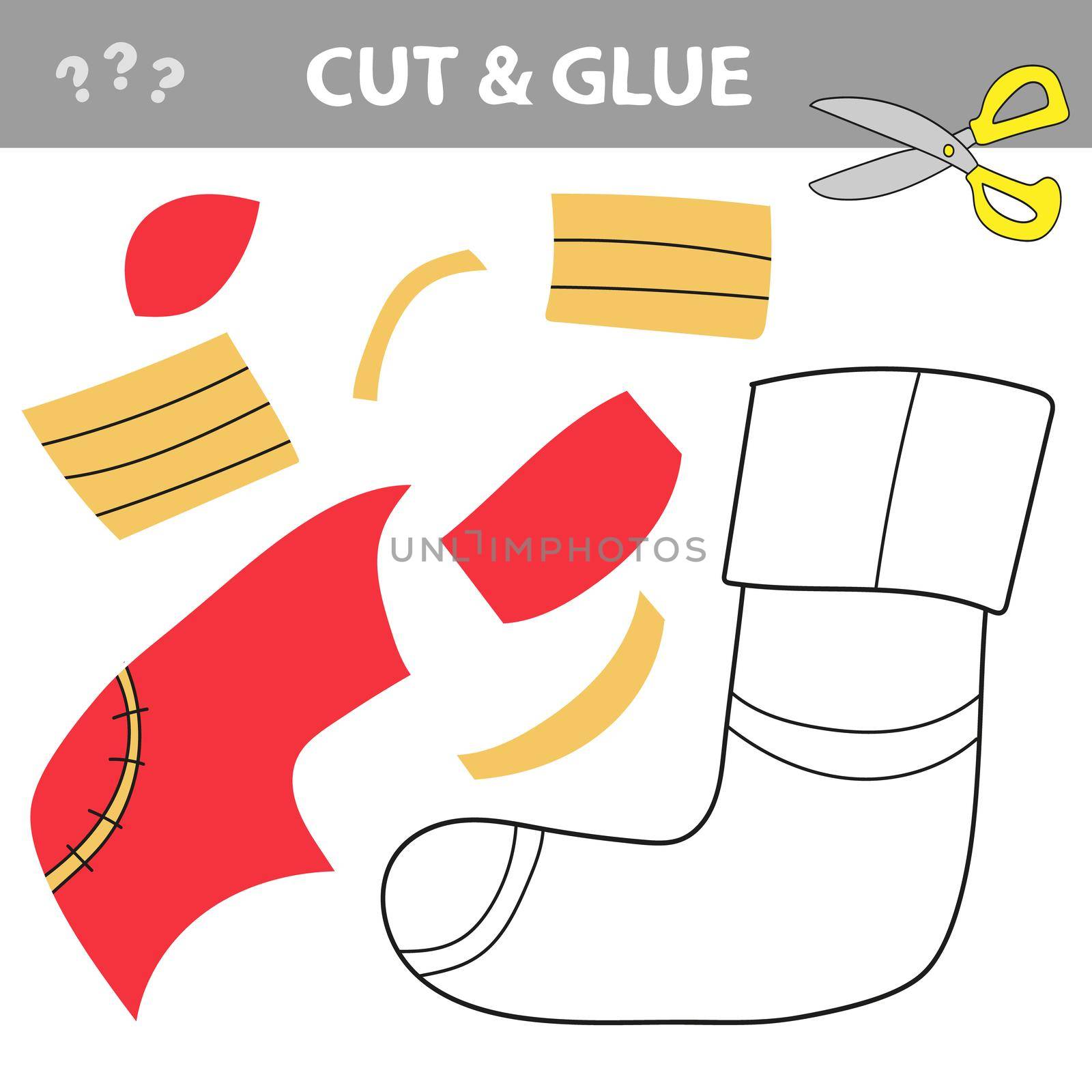 Cut and glue - Simple game for kids. Cut parts of Socks and glue them. Educational children game, printable worksheet, vector illustration