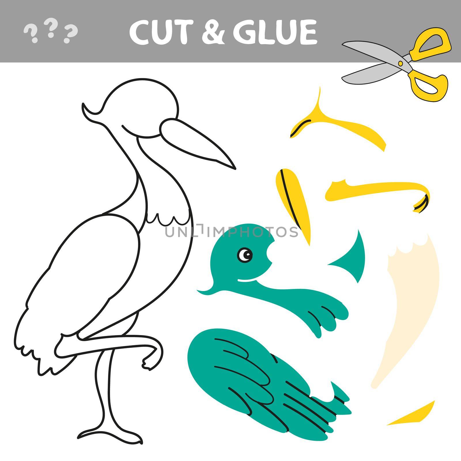 Cut and glue - Simple game for kids. Use scissors and glue and restore the picture. Easy educational paper game for kids with Heron Egret