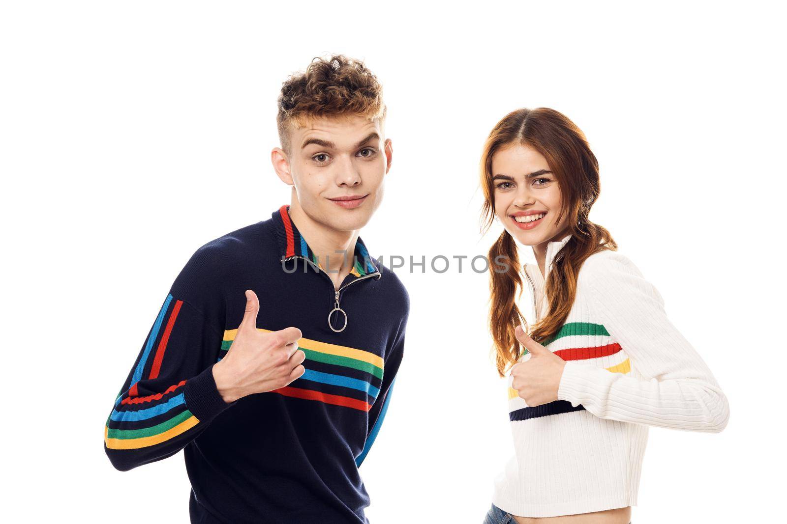 cheerful young couple lgbt community friendship light background by Vichizh