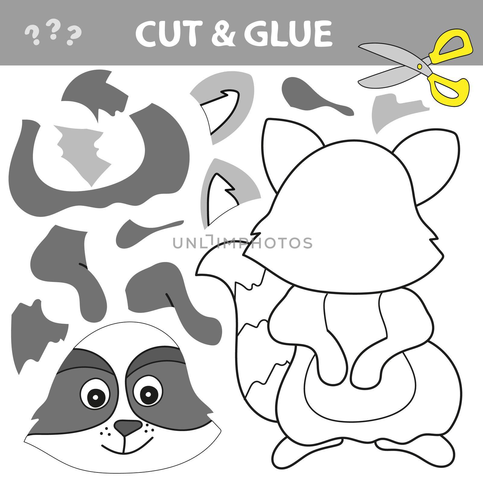 Cut and glue - Simple game for kids. Cut and glue image for smart kids and children. Education game. Vector raccoon