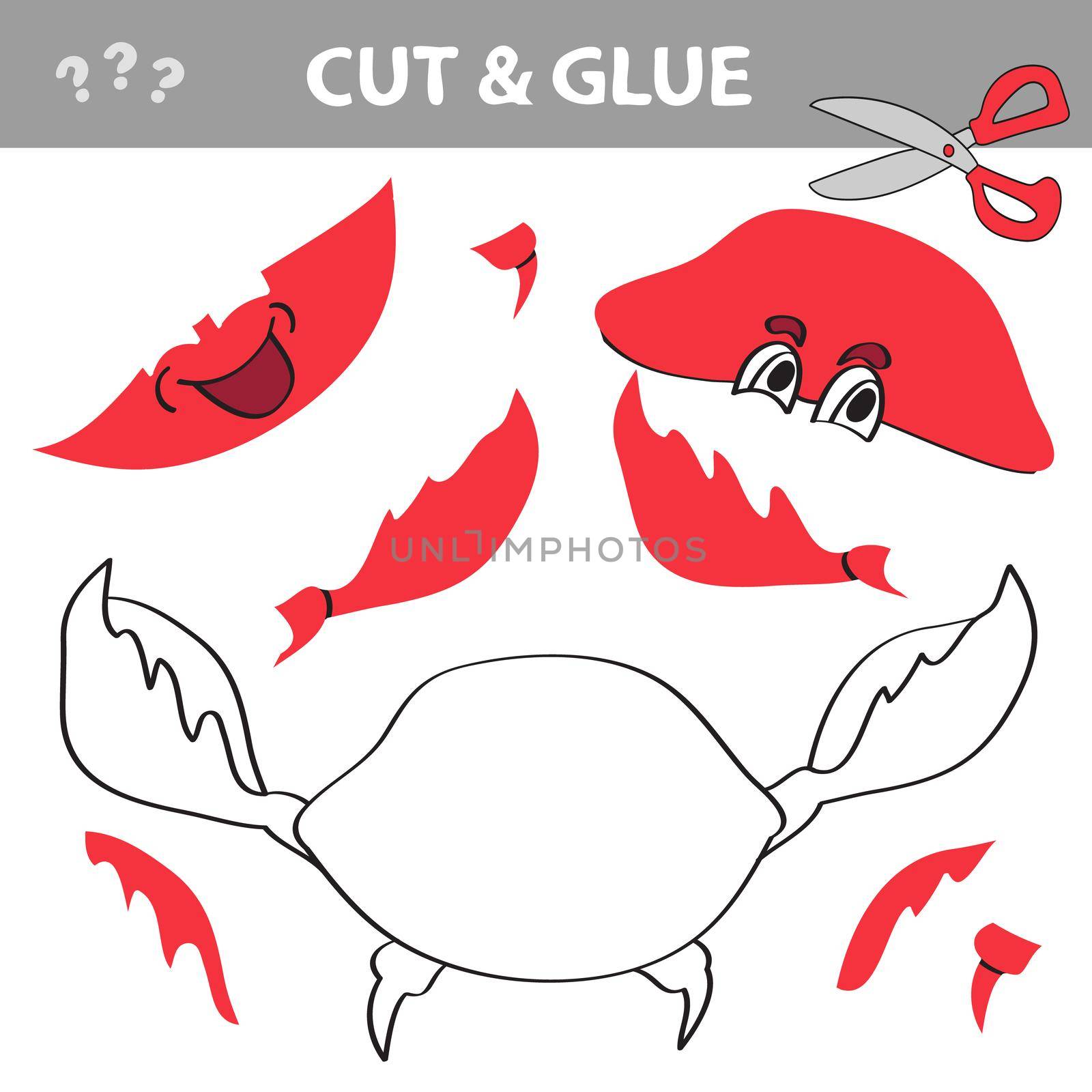 Cut and glue - Simple game for kids. Red smiling crab with a claw raised up by natali_brill