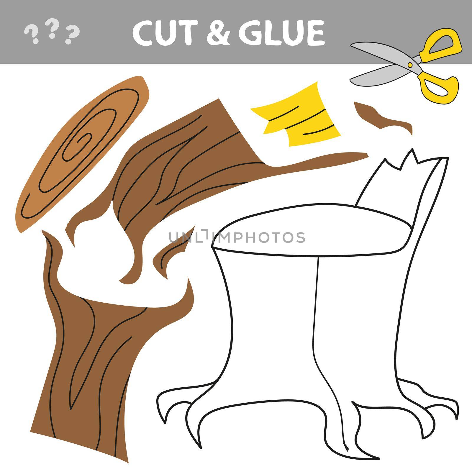 Cut and glue - Simple game for kids. Stump. Easy puzzle game for kids. Use scissors and glue and restore the picture inside the contour.