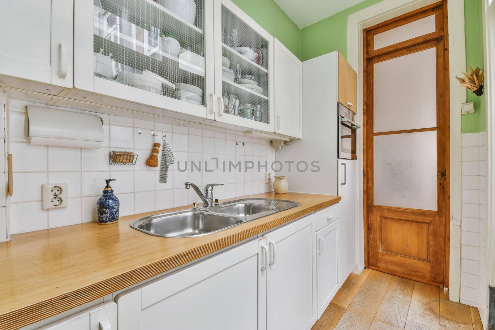 Interior of a small long cozy kitchen