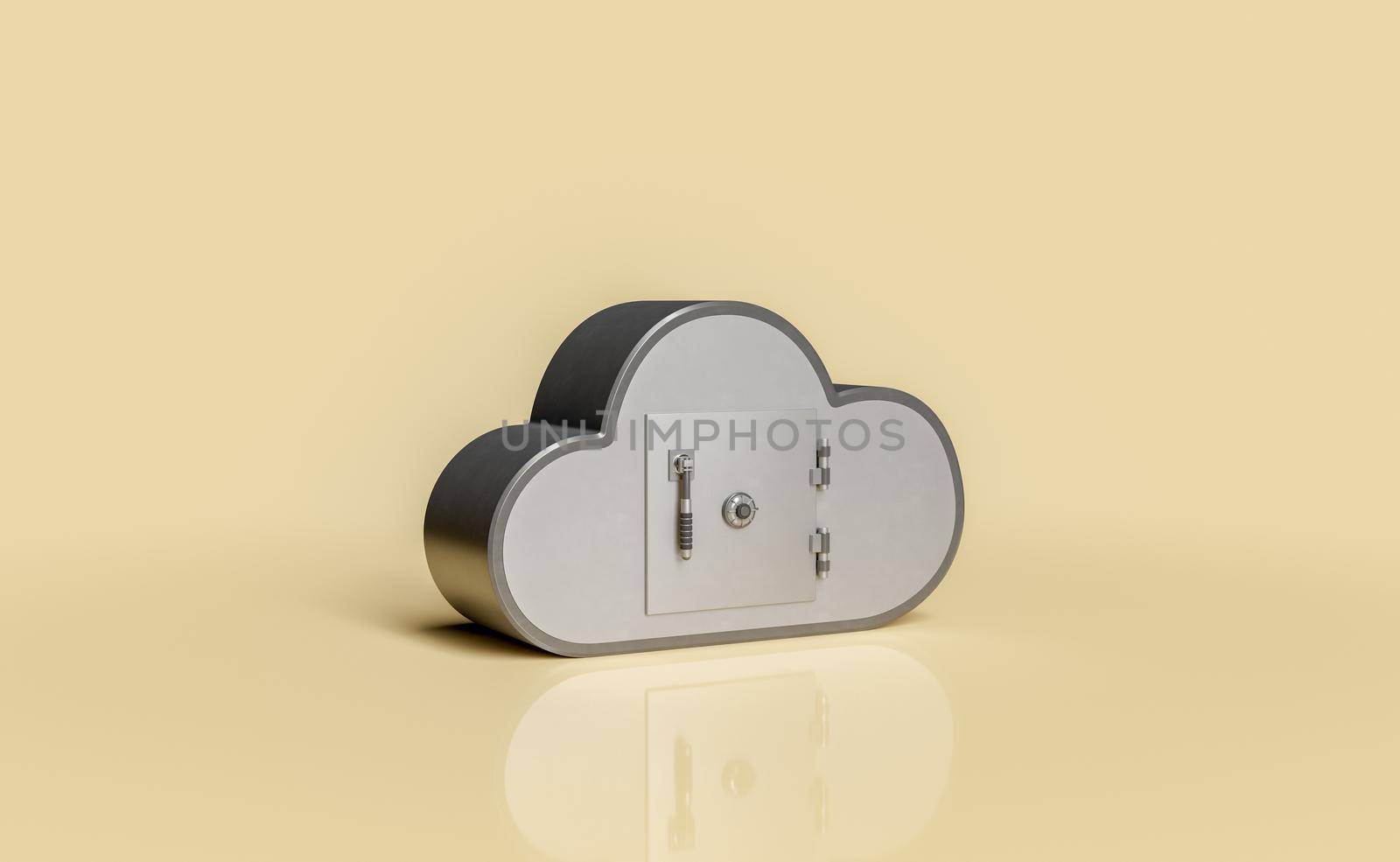 cloud-shaped safe in cloud storage security concept. 3d rendering