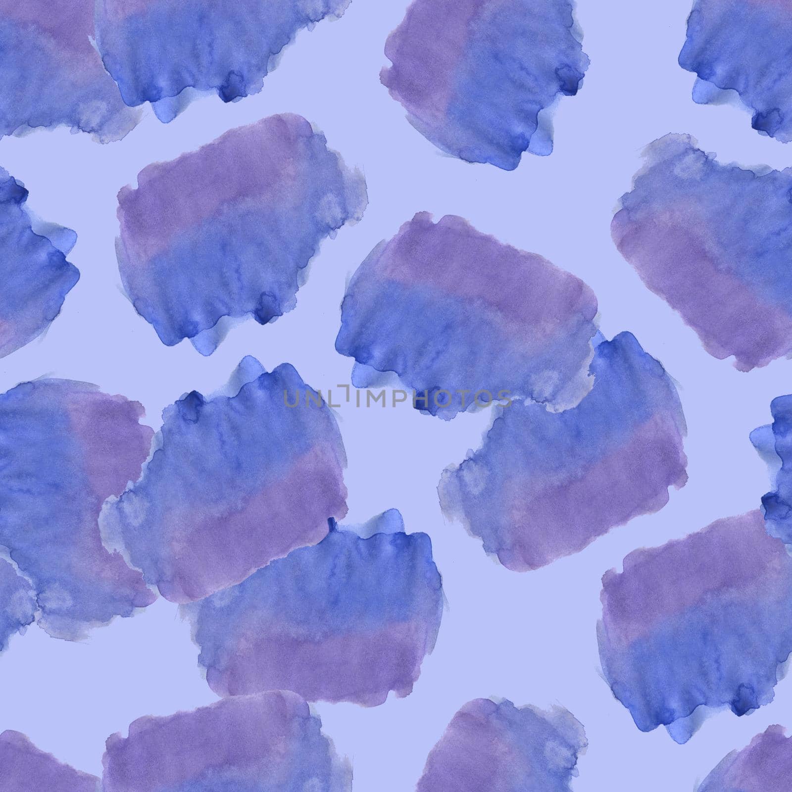 Seamless Pattern with Blue and Violet Watercolor Spots. Hand Drawn Blobs on Blue Background.