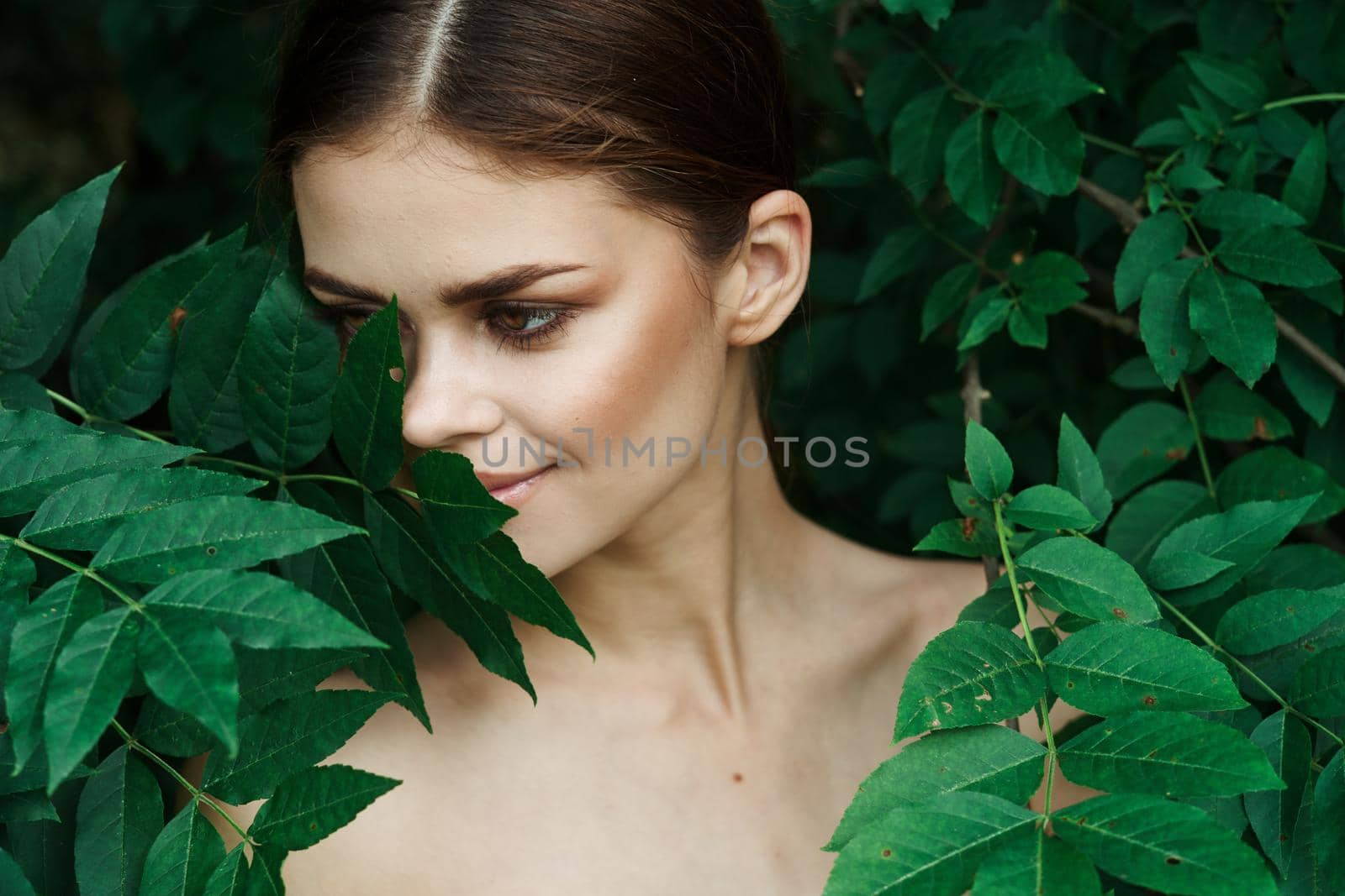 beautiful woman skin care bare shoulders green leaves nature Lifestyle by Vichizh