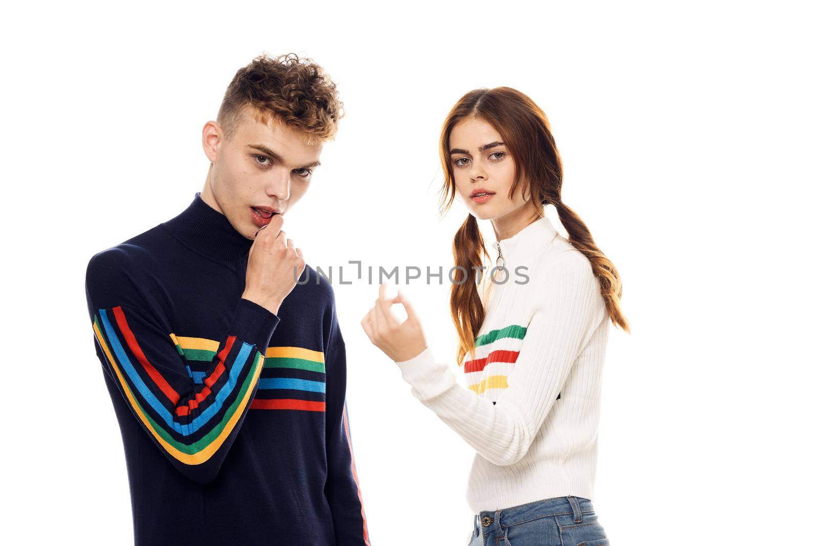 young couple lgbt Flag transgender lifestyle light background. High quality photo