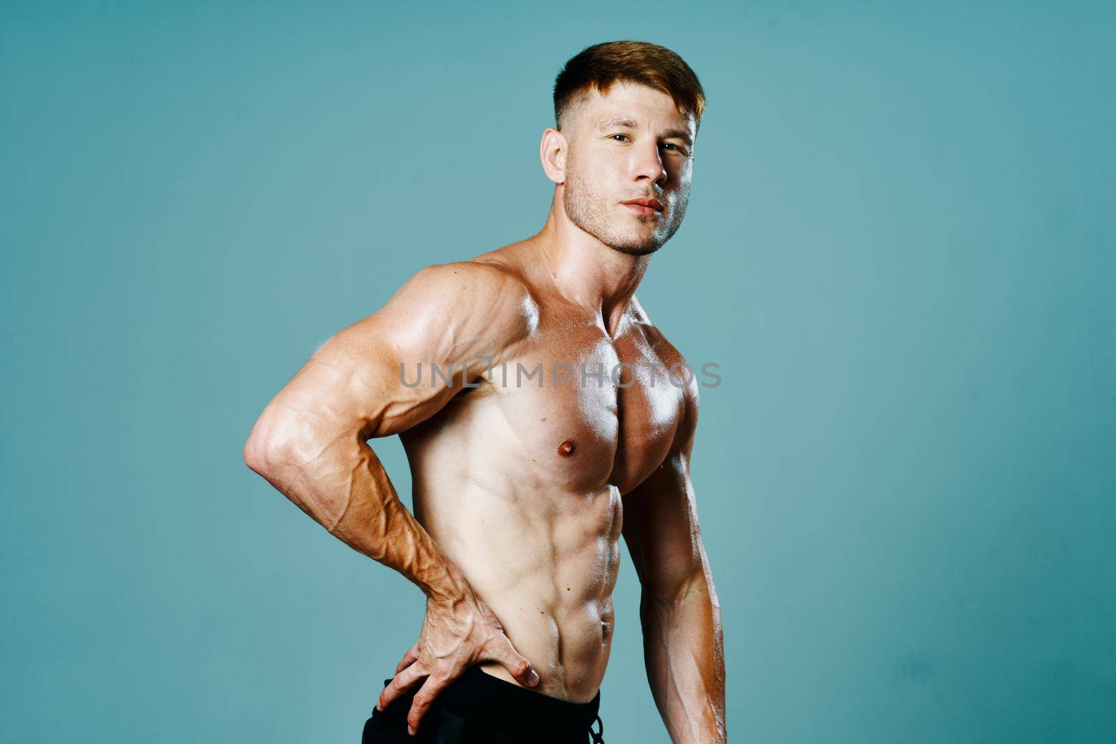 male athlete workout fitness muscle posing exercise by Vichizh