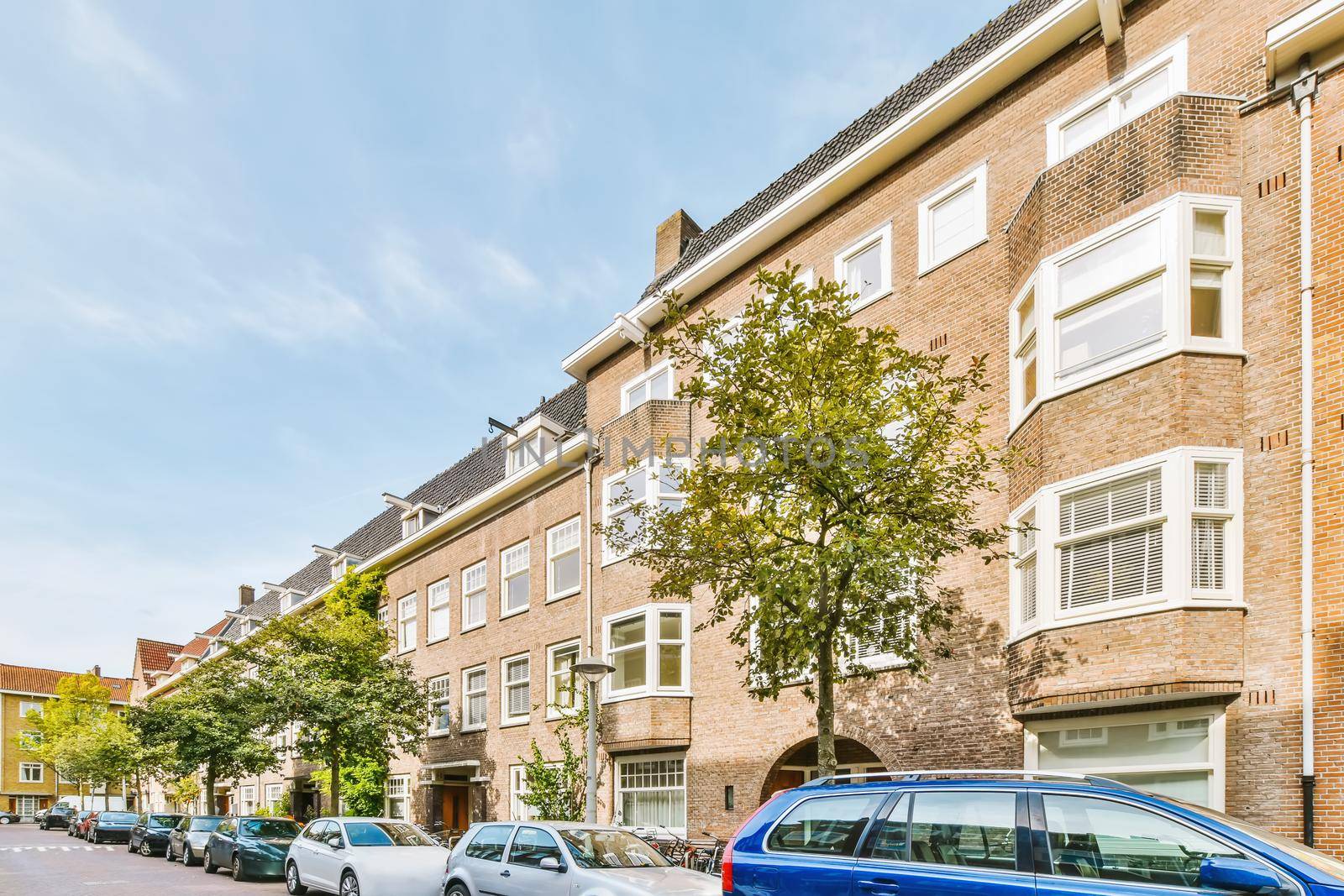 Residential area with buildings with beautiful facade