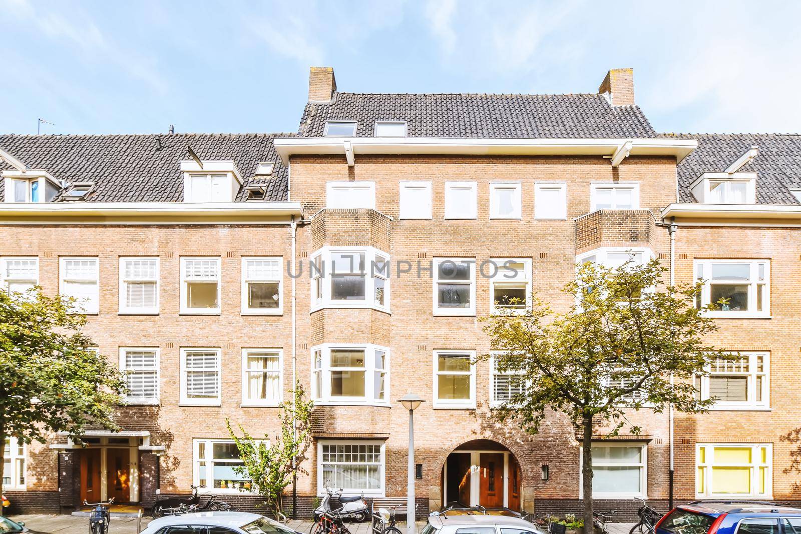 Residential area with buildings with beautiful facade