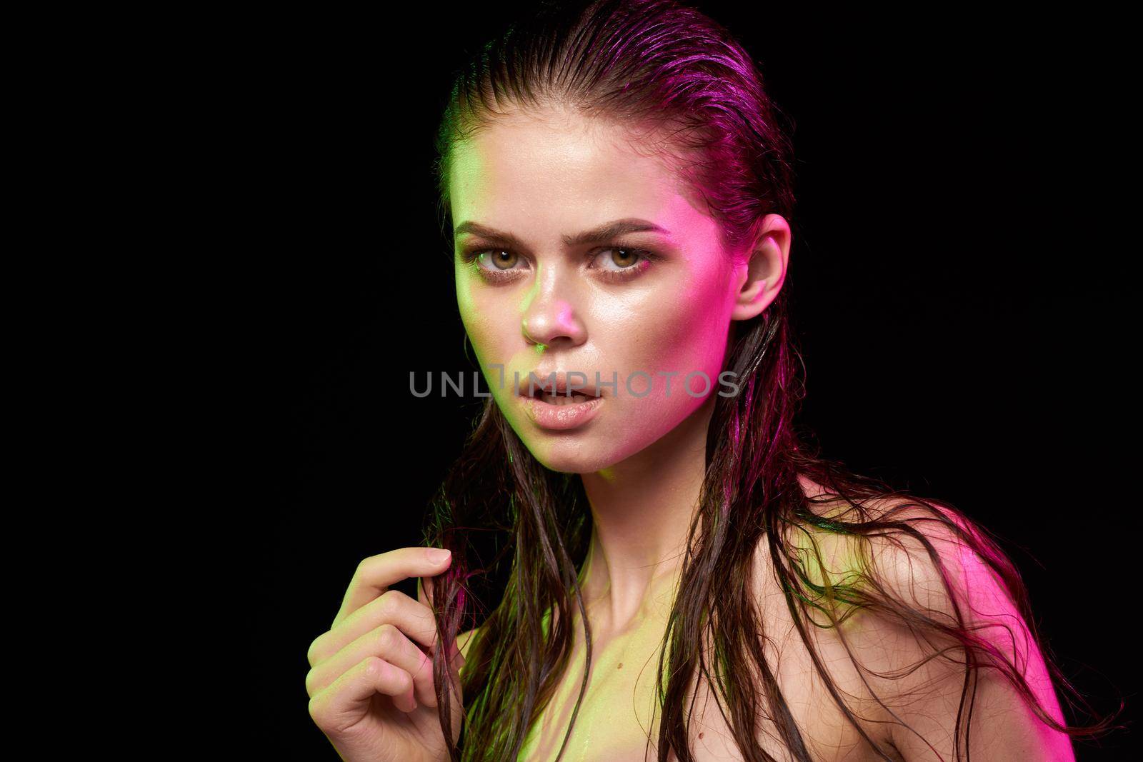 woman model attractive glance posing luxury dark background by Vichizh