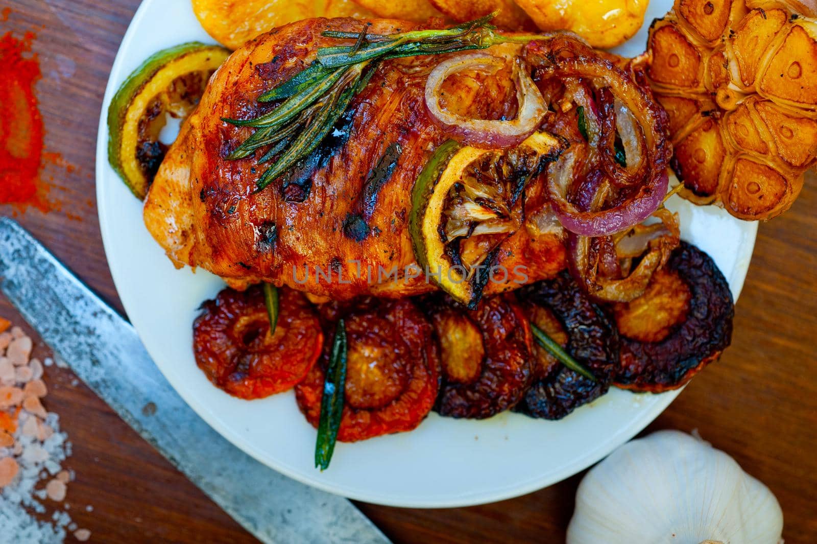 roasted grilled BBQ chicken breast with herbs and spices  by keko64