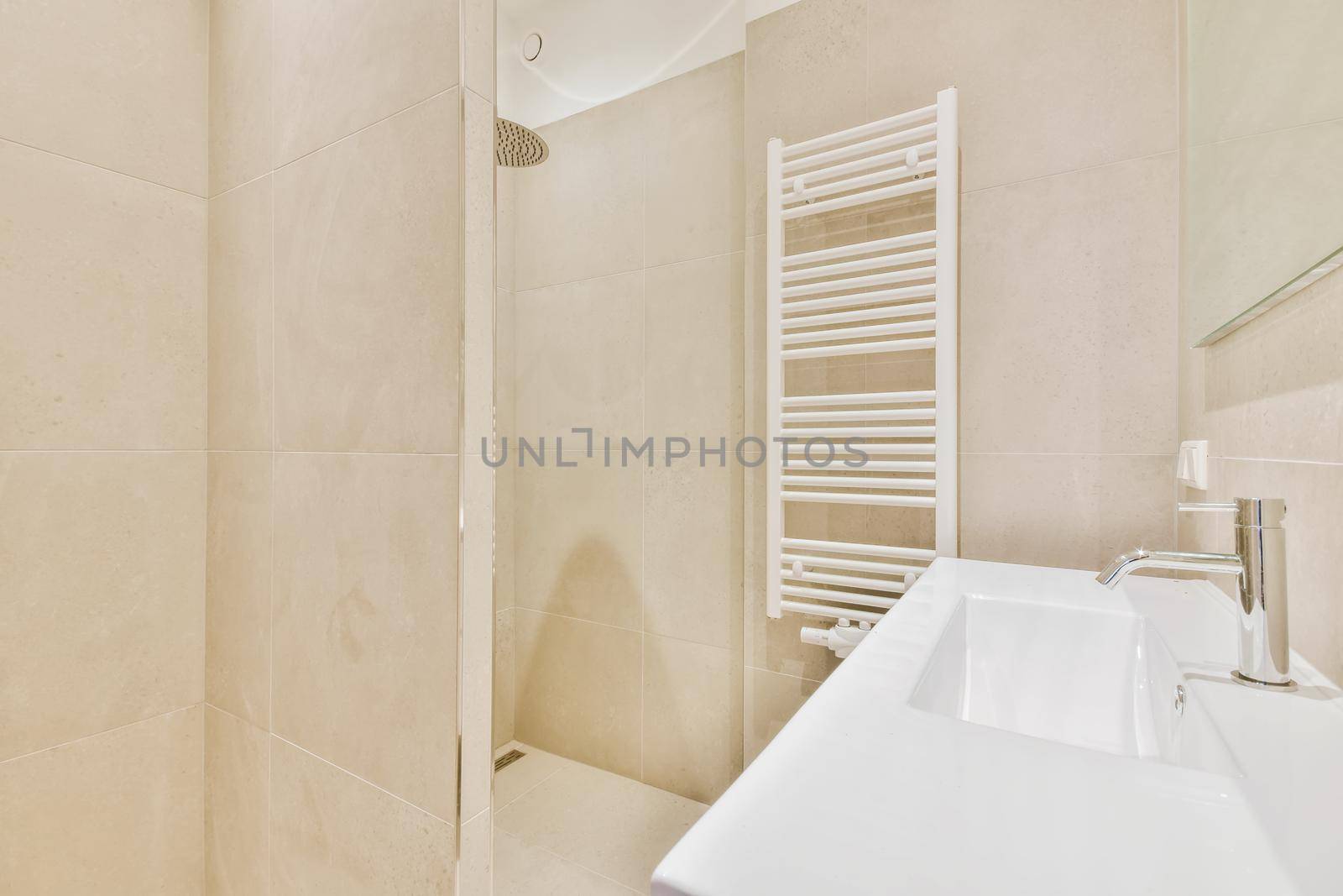 Luxury interior design of a bathroom with marble walls