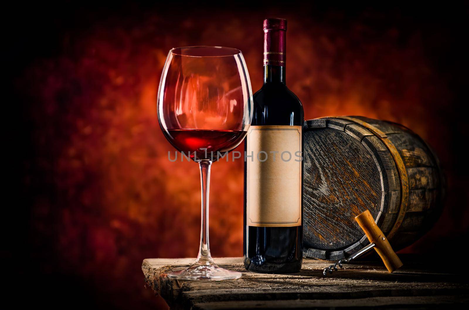 Wine and barrel on a table by Givaga