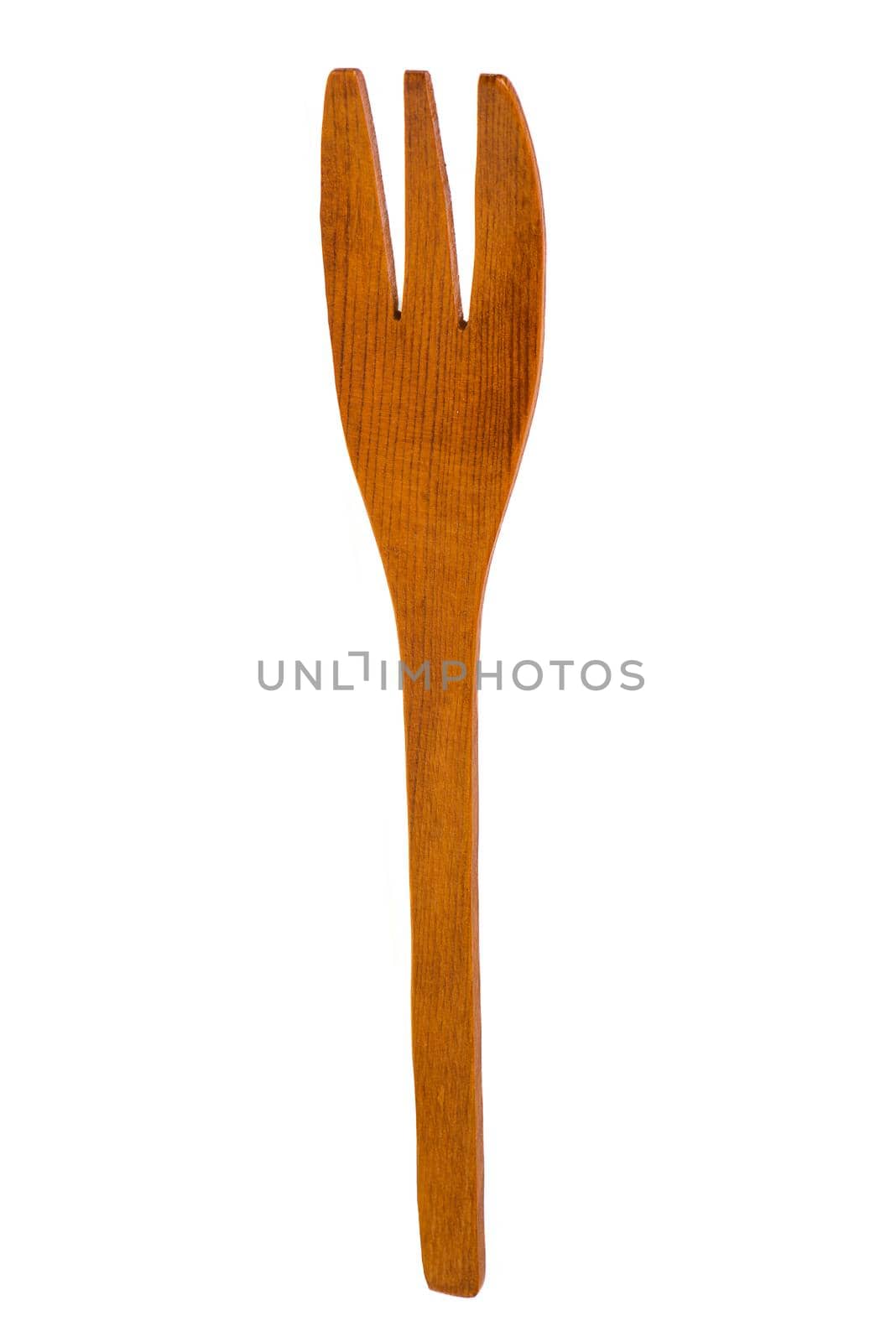 Wooden kitchen fork isolated on white.